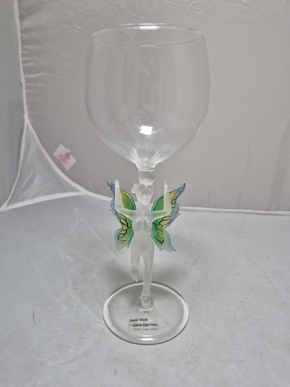 💥 Hand Blown Wine Glass Fairy Wings Rare Goblet
